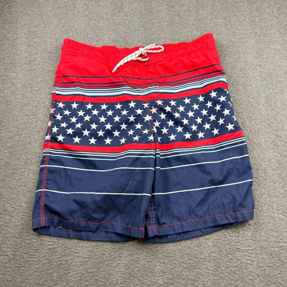 Goodfellow & Co Swim Trunks Men's‎ L Red Blue Stars Stripes American Flag Shorts